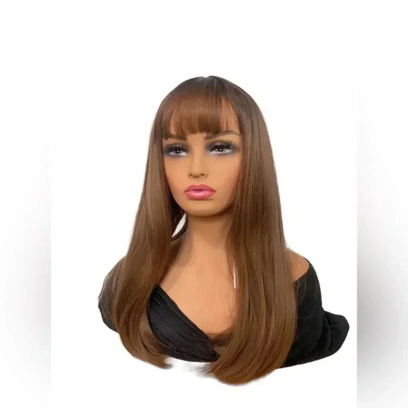 20 Inch Brown Air Fringe Medium Long Straight Hair Ethereal Synthetic Wig - Picture 1 of 14